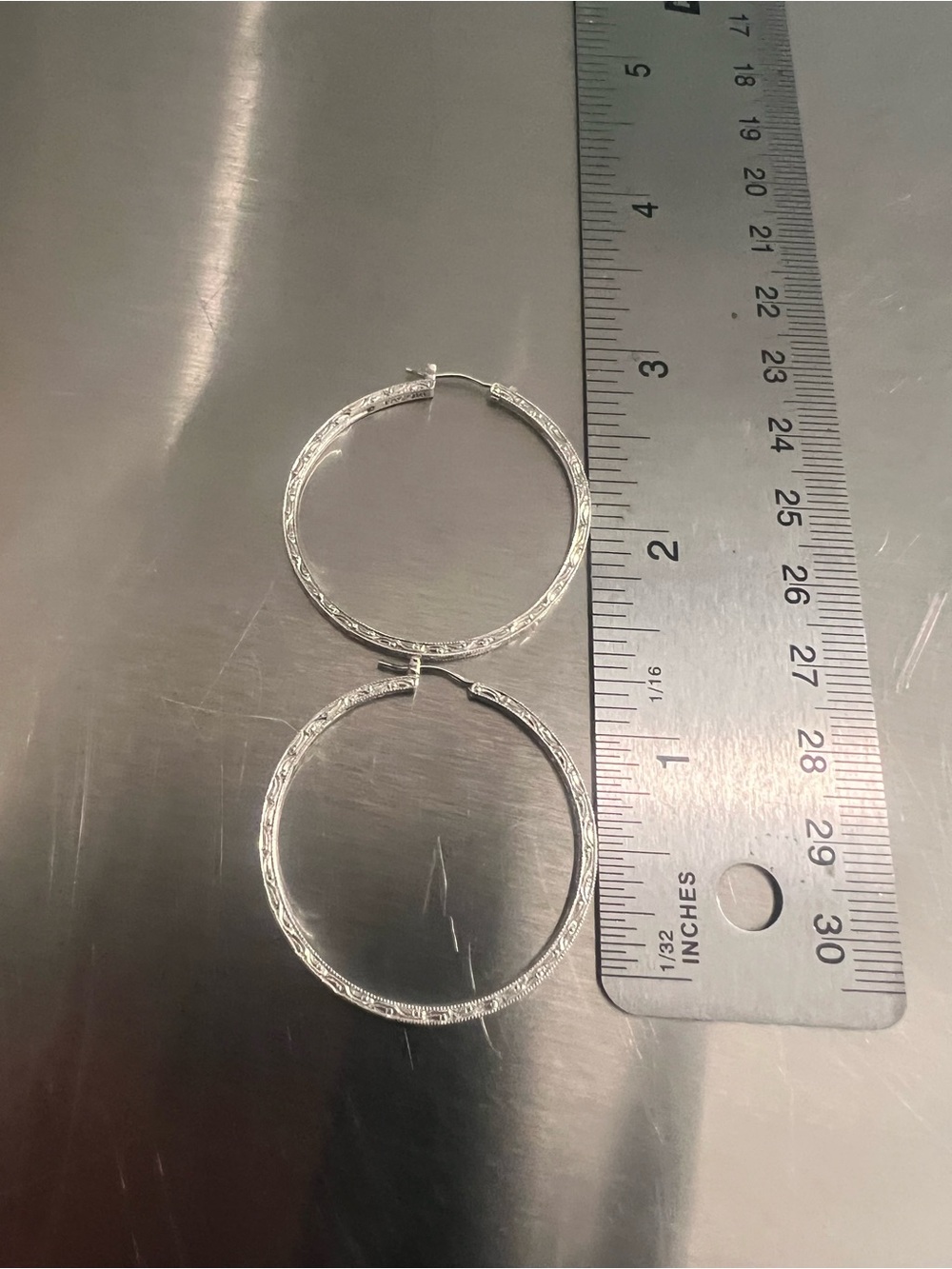 Sterling Silver Textured Hoop Earrings -